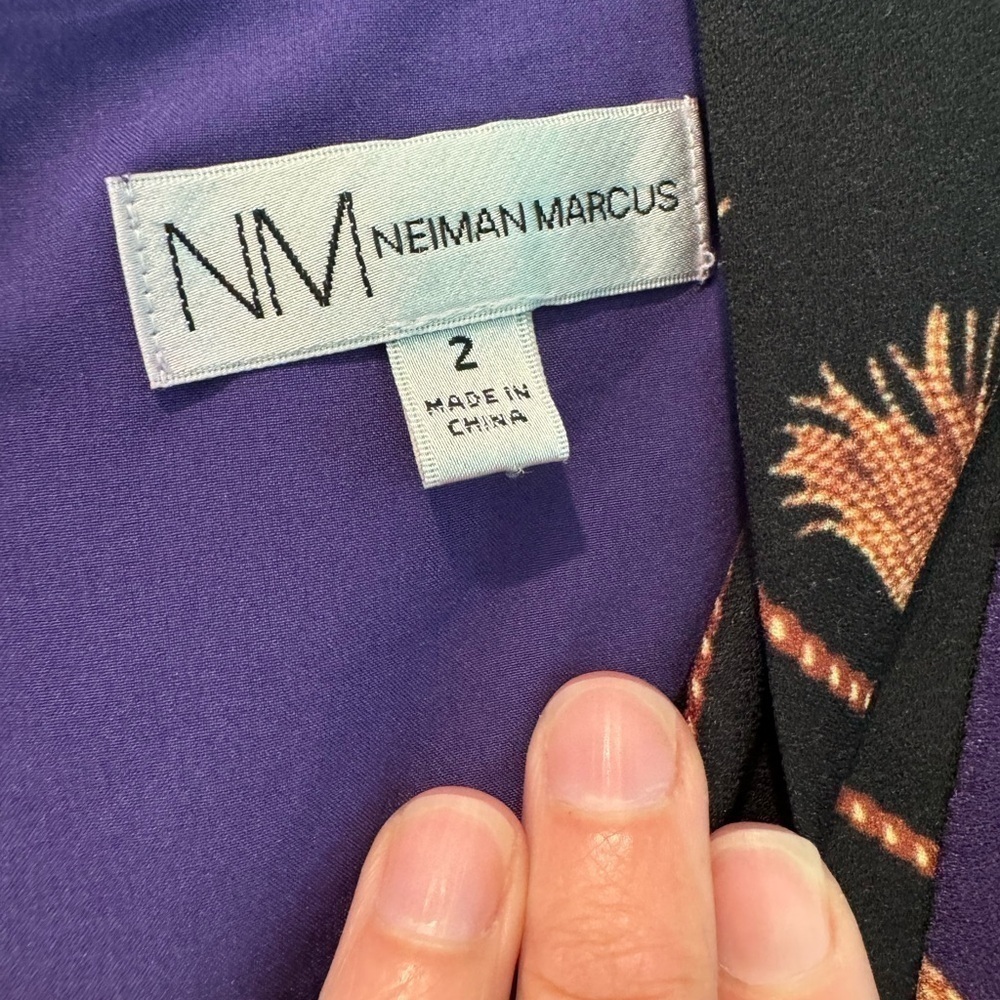 Neiman Marcus Vintage Dress Purple Chain Print V Neck Midi Dress / 2 - Picture 4 of 15